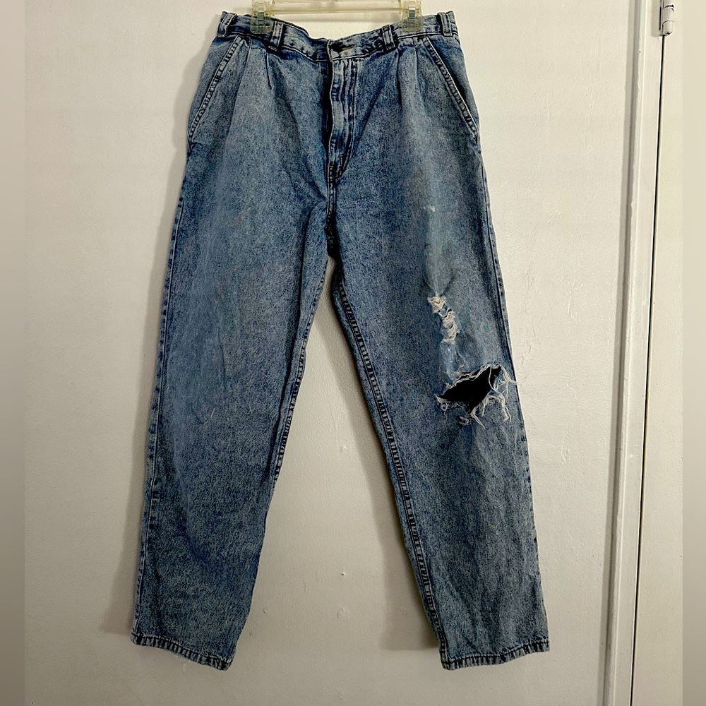 Britannia Womens Vintage Denim Paperbag Style Jeans Size W32 Stone Wash Distress